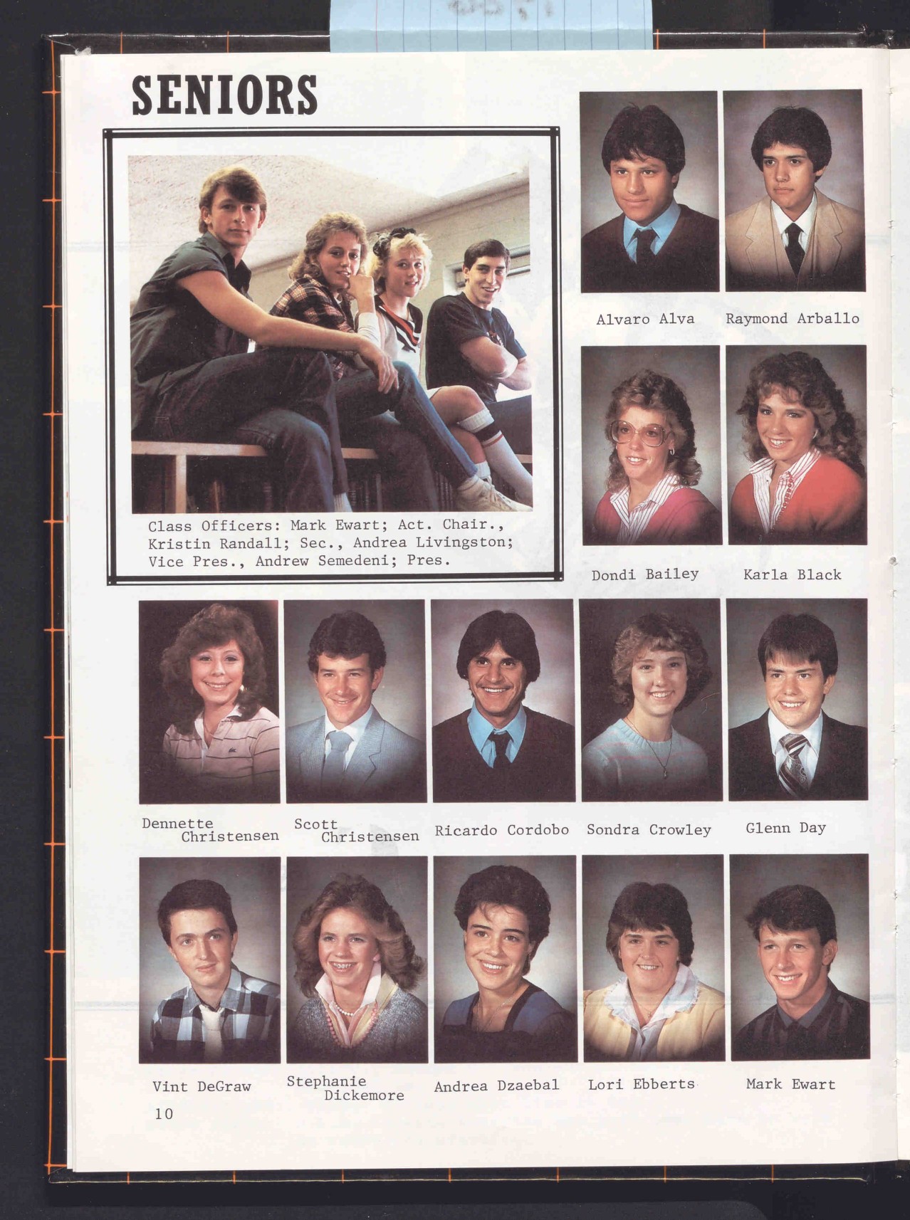 1986 senior class officers seated together